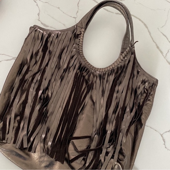 Jennifer Haley leather fringe bronze hobo bag - Picture 4 of 4